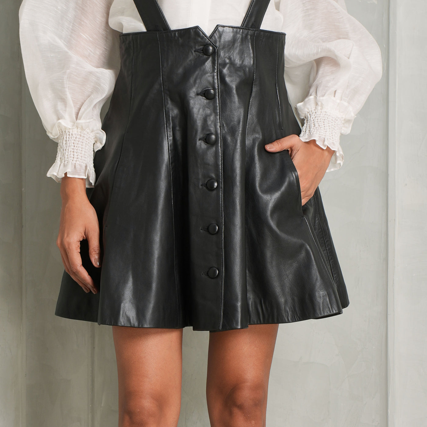 Buttoned Leather Skirt