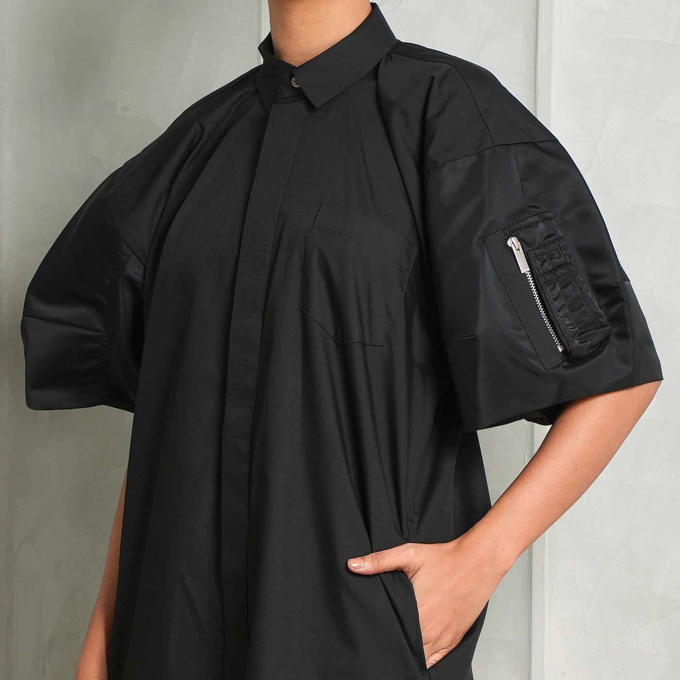 Sacai Black Poplin Twill Dress