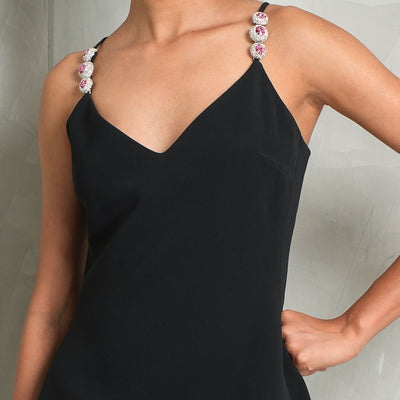 DAVID KOMA Crystal Cami Mini dress black mini strapped cami short diamonds