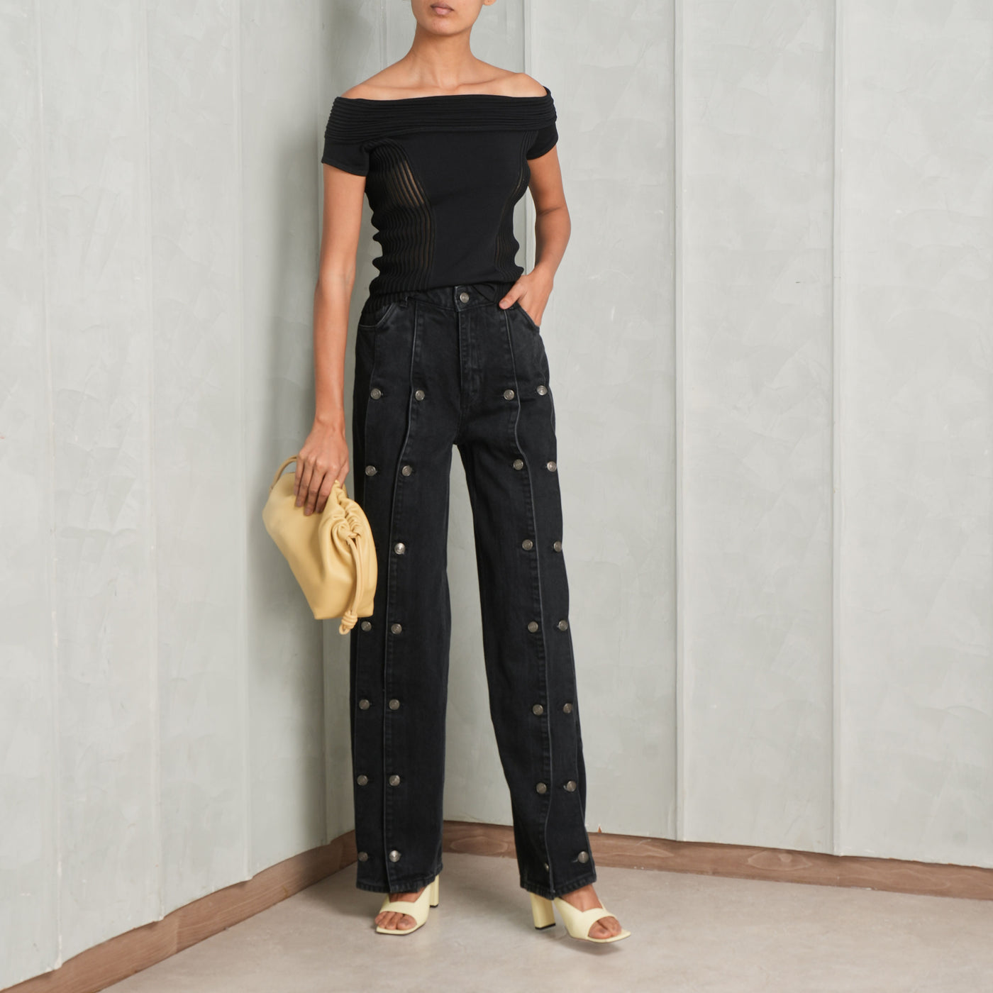 Button Detail Wide Jeans