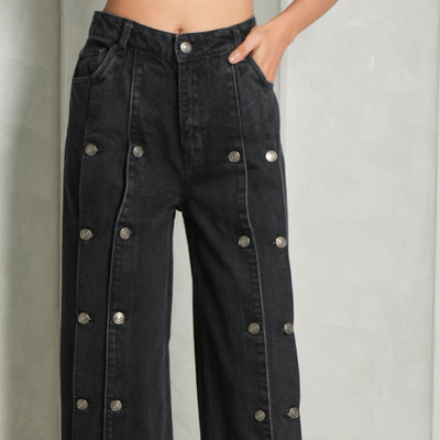 Button Detail Wide Jeans
