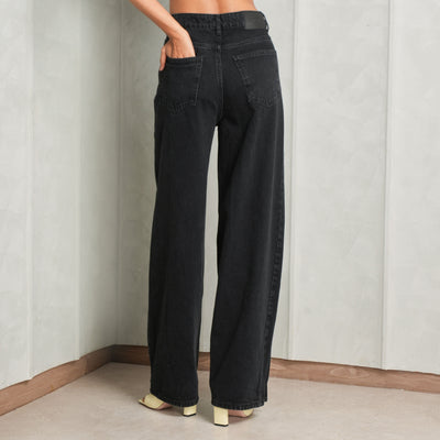 Button Detail Wide Jeans