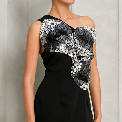 black embroidered crystal mini dress by area at le mill
