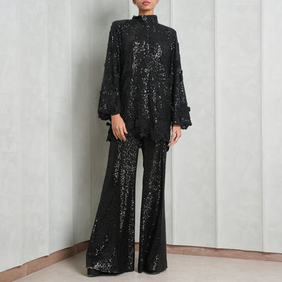 ELIE SAAB Embroidered black floral Sequins blouse