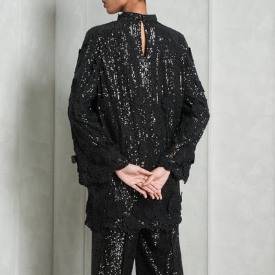 ELIE SAAB black sequins embroidered blouse