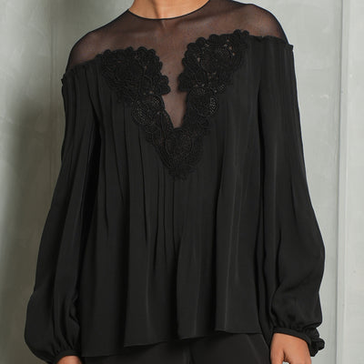 CHLOE Embroidered Lace black blouse black full sleeves