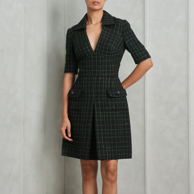 Elie Saab Tweed with Sequins Short Dress black and green mini dress