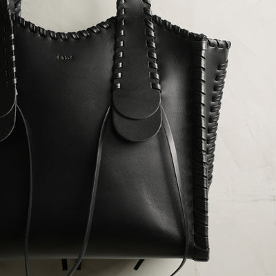 CHLOÉ black mony leather medium tote bag