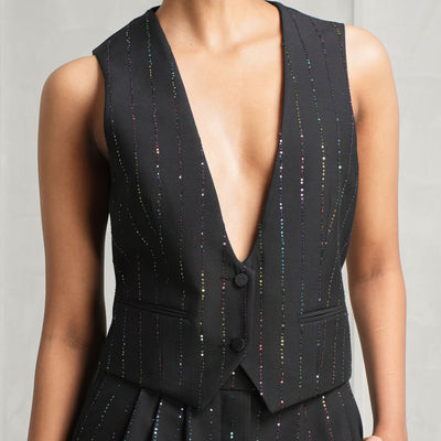 ALEXANDRE VAUTHIER black embroidered striped vest