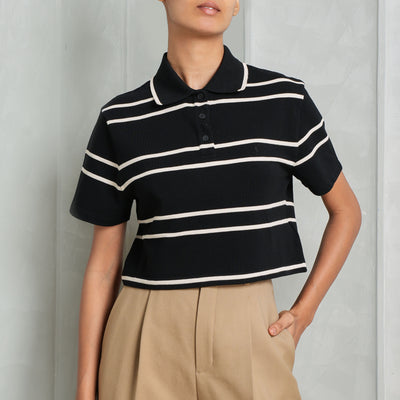 SAINT LAURENT collared polo striped cropped shirt