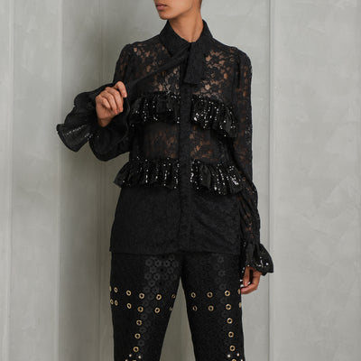 ELIE SAAB black relaxed fit Paillettes Frilled Blouse