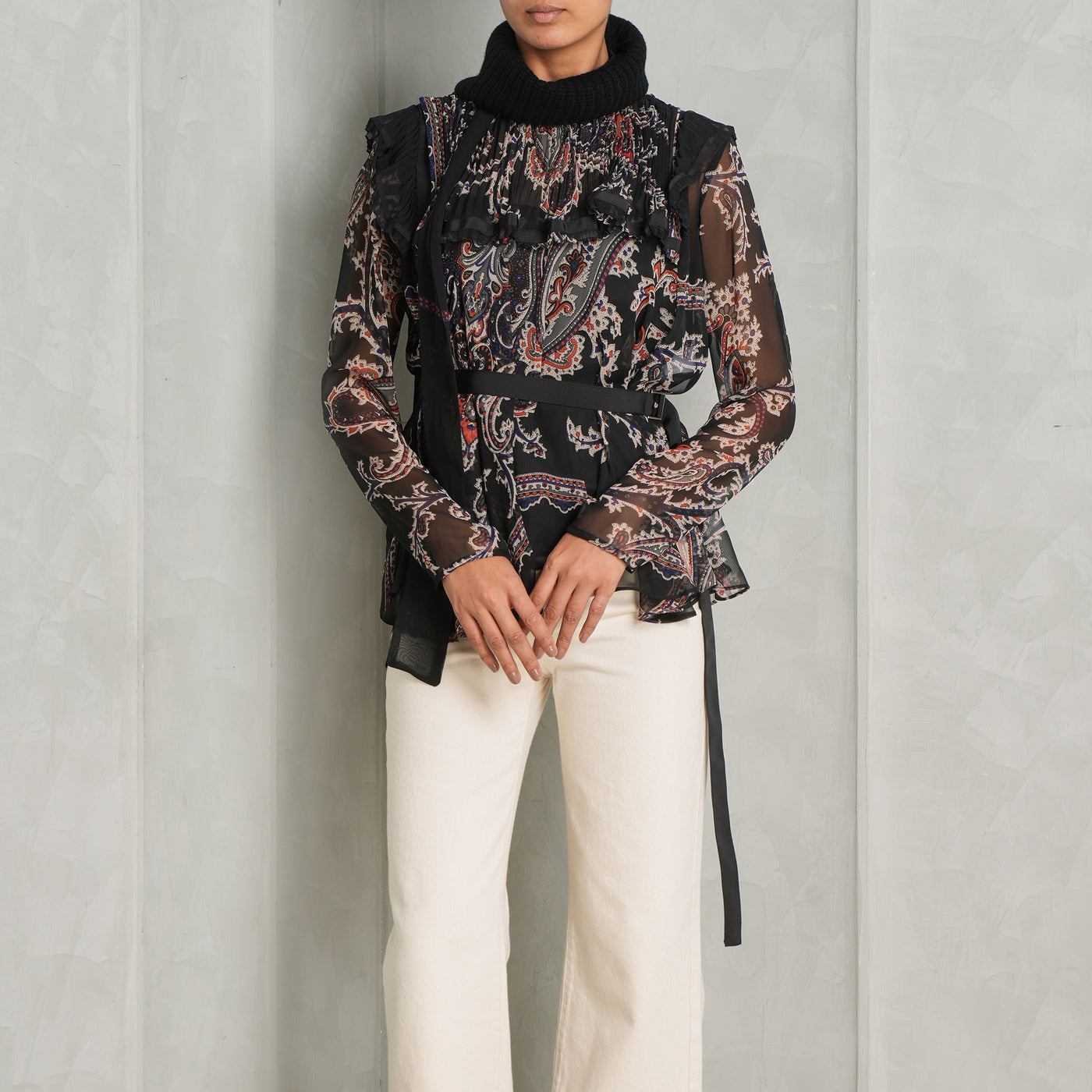 Paisley Print Wool Knit Pullover