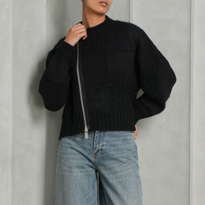 Sacai Black Cotton Woolen Patchwork Knit Blouson