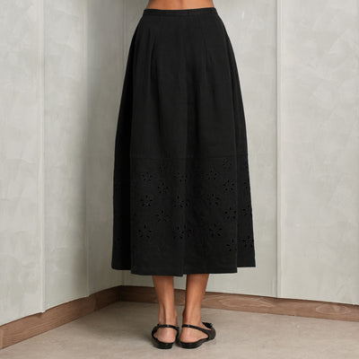 CHLOÉ Black Cutwork Maxi low waist linen skirt