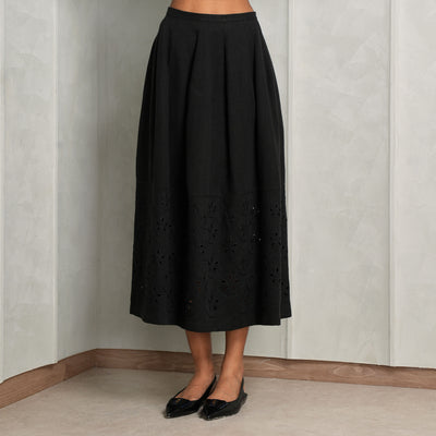 CHLOÉ Black Cutwork Maxi embroidered Skirt linen skirt