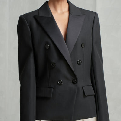 ALEXANDRE VAUTHIER black satin lapel blazer jacket