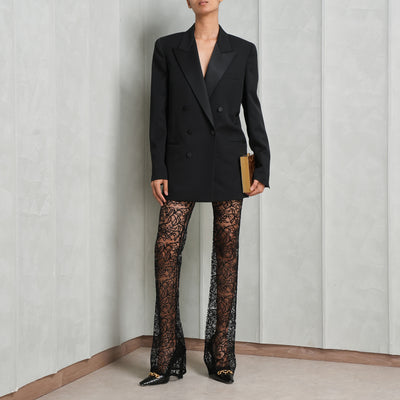 SAINT LAURENT  black straight legged floral lace pants 