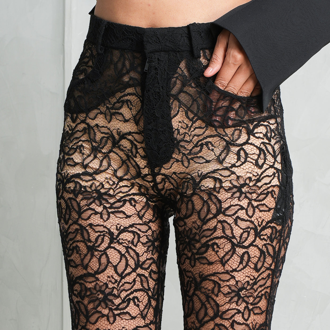 SAINT LAURENT  black floral lace pants