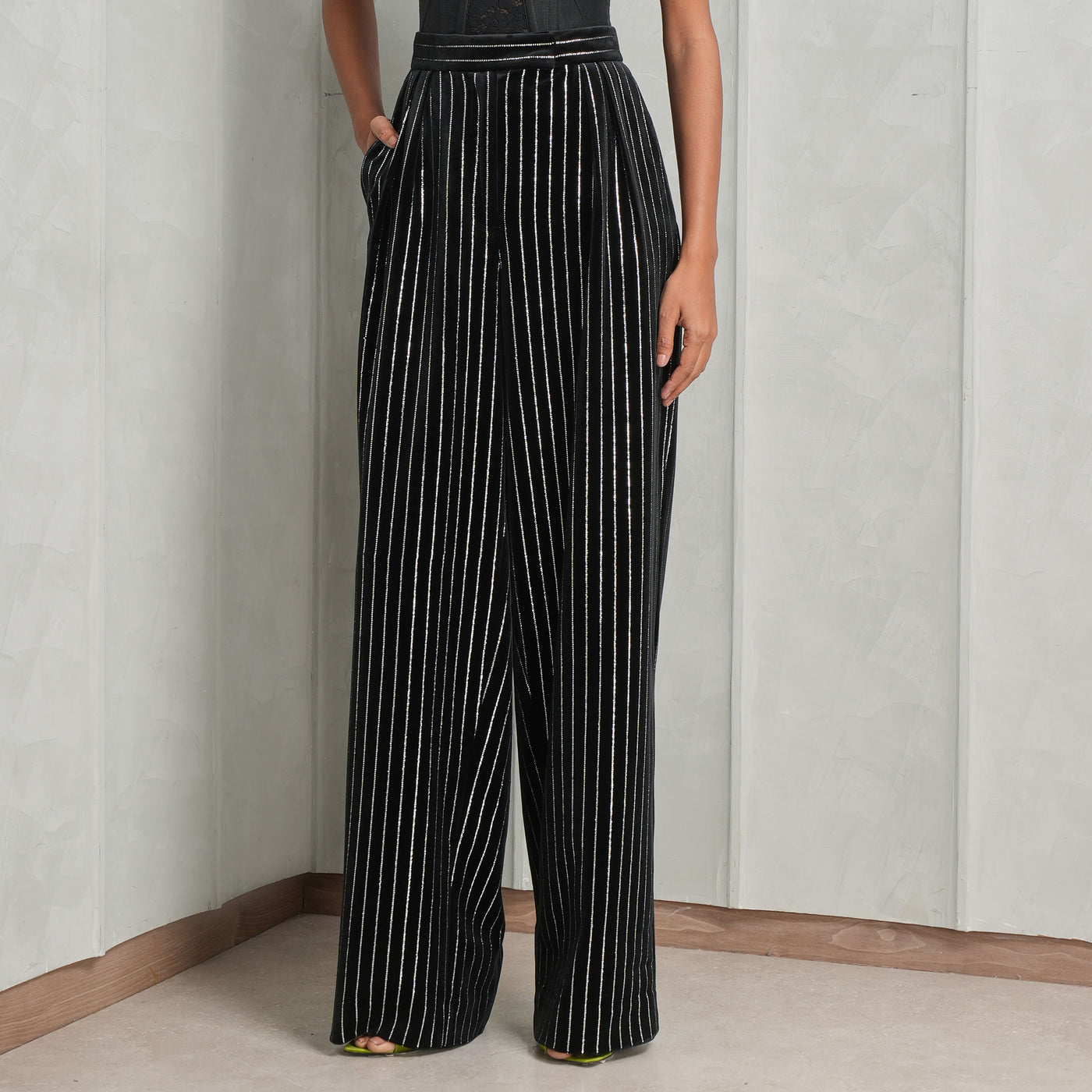 Alex Perry Crystal Velvet Tailored Trouser Black