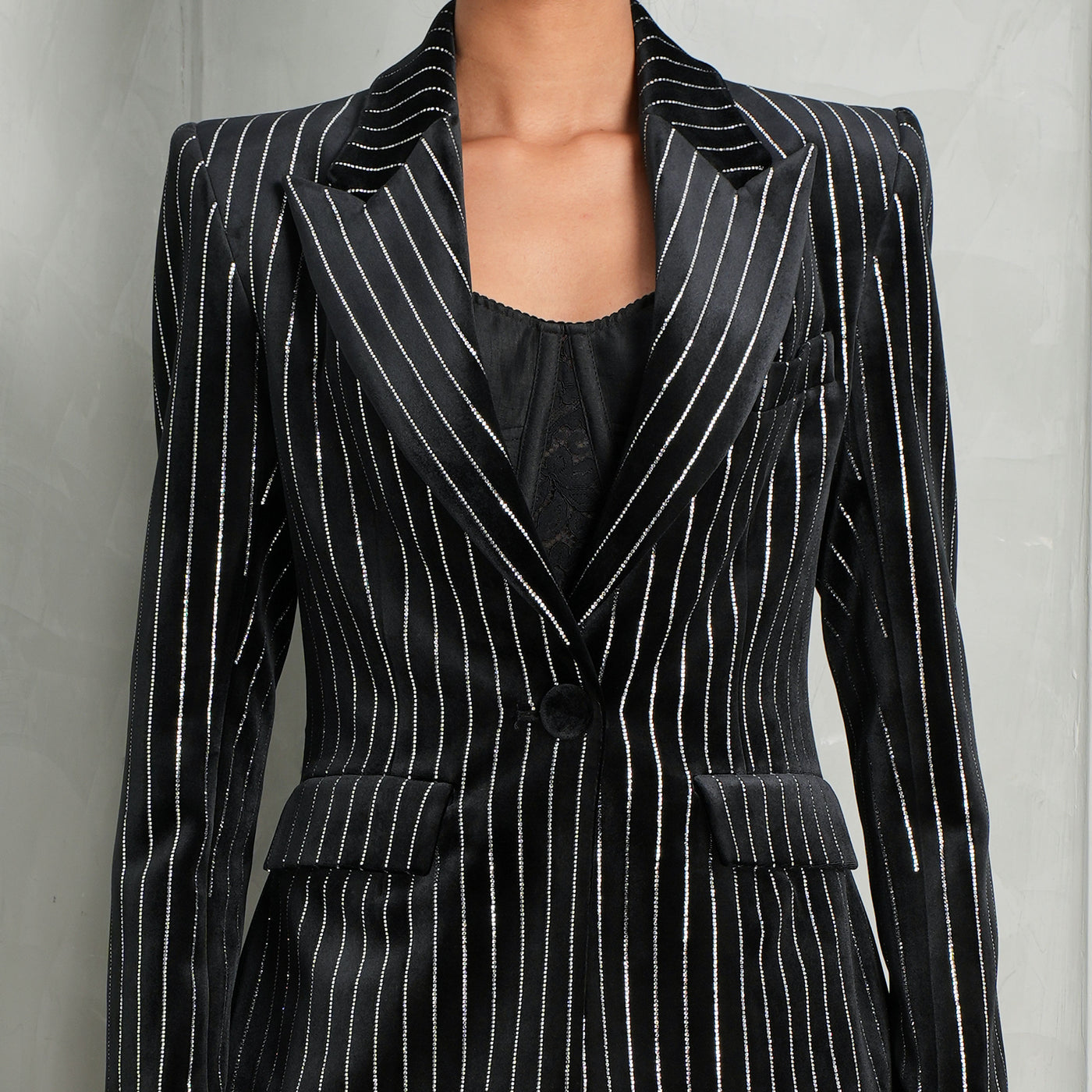 Alex Perry Crystal Single Breasted Blazer Black