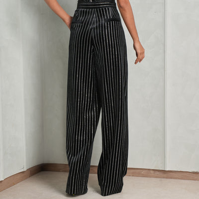 Alex Perry Crystal Velvet Tailored Trouser Pinstripes