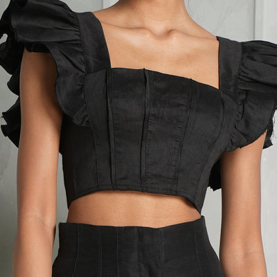 AJE black frill square neck fitted crop top