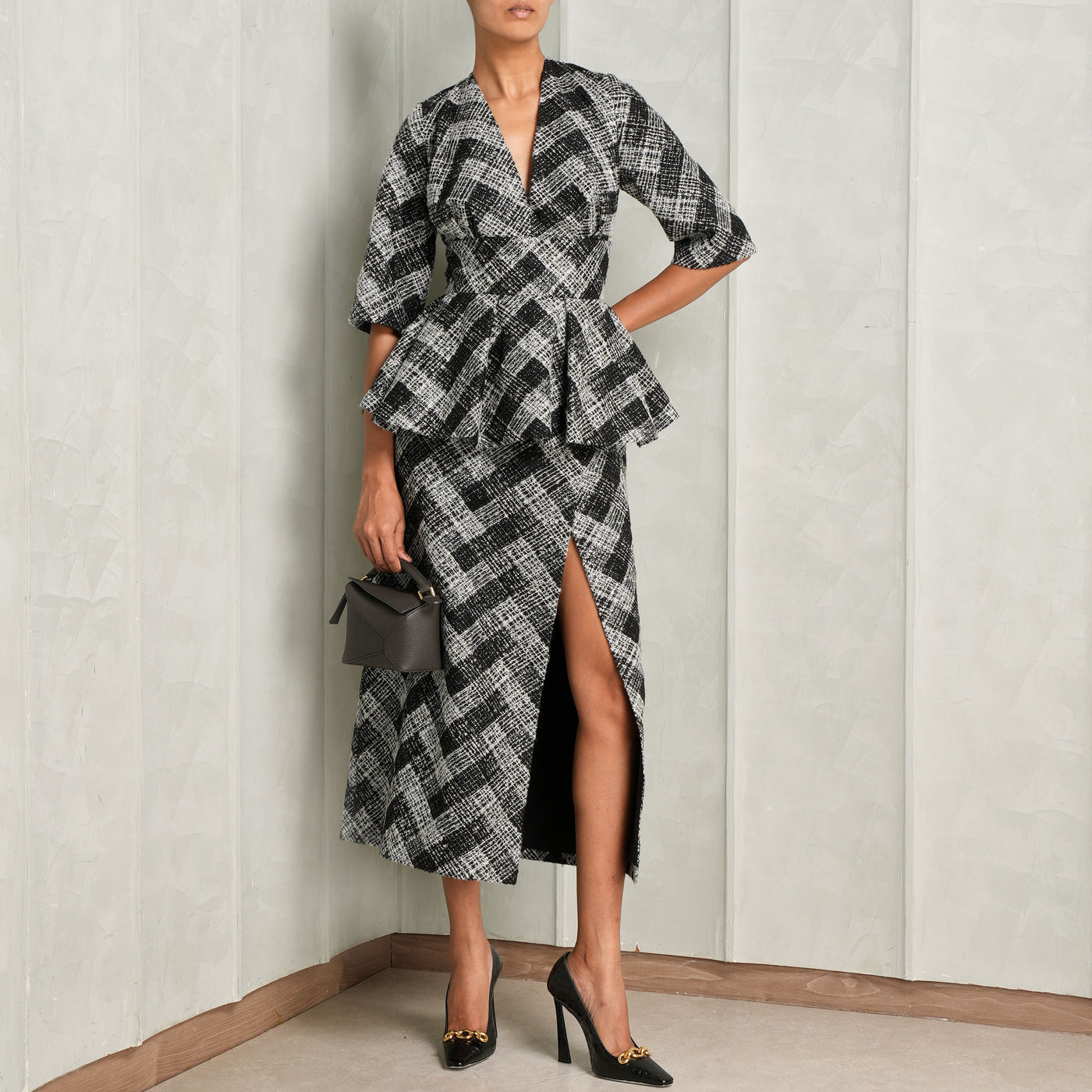 black and white midi skirt