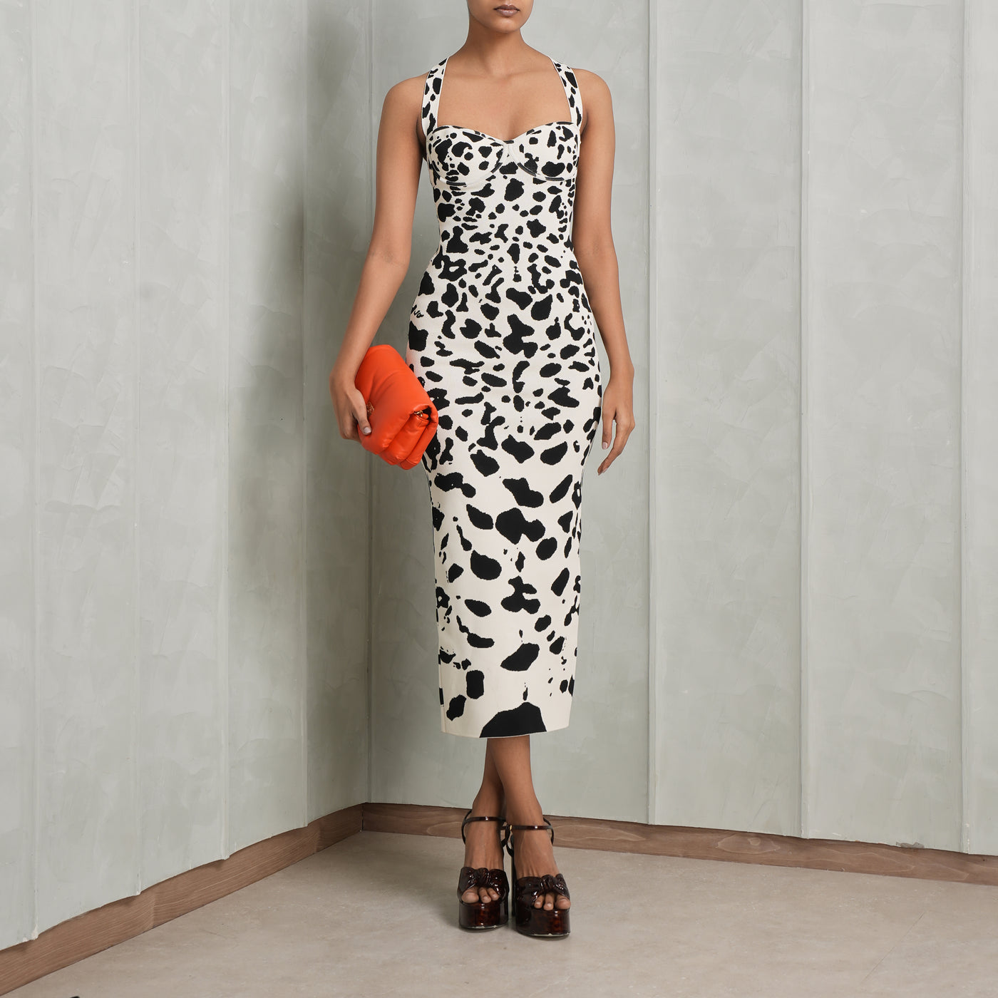 GALVAN LONDON knit black and white orchid dress