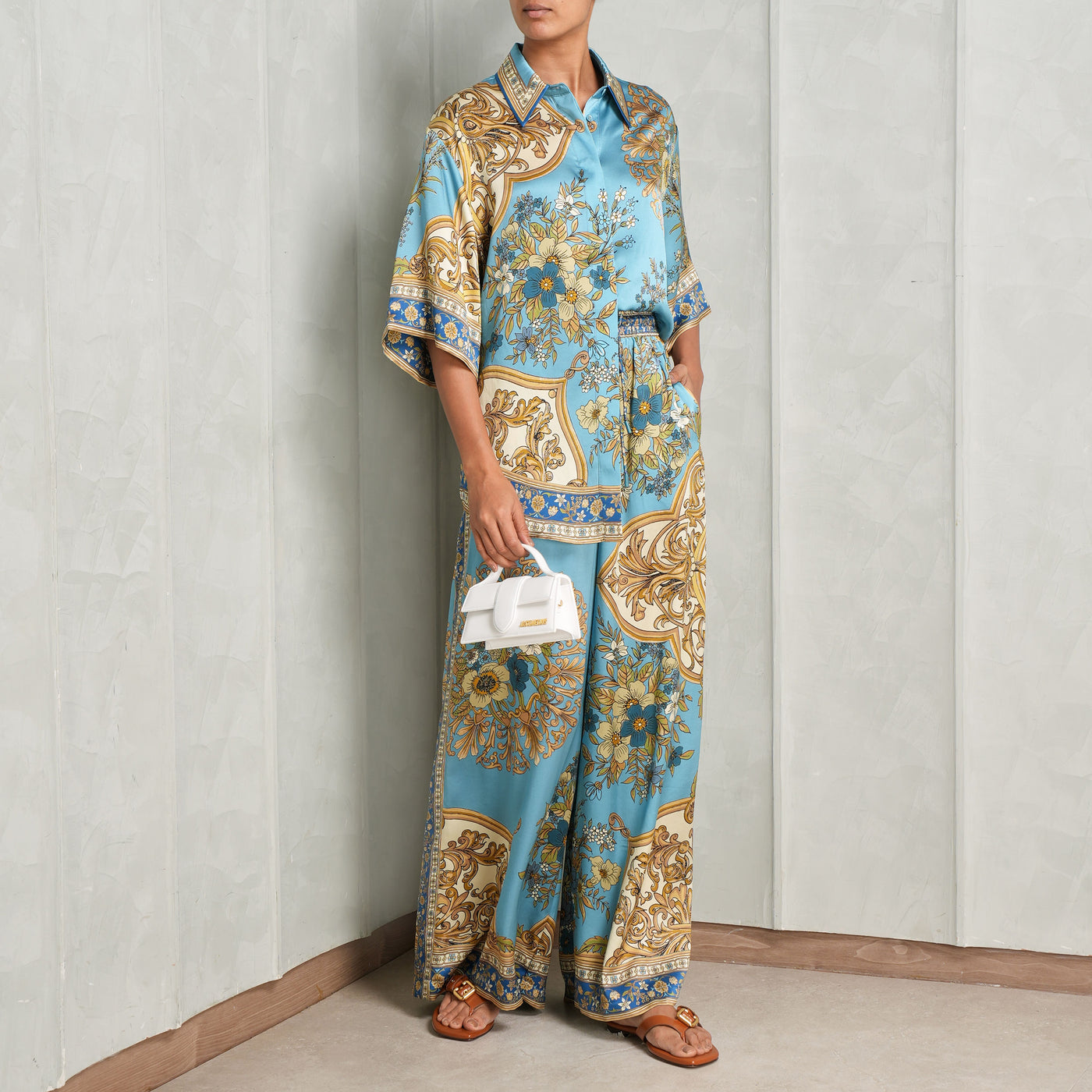 Blue floral silk shirt 