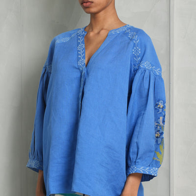 De Castro Linen Royal Blue Blouse