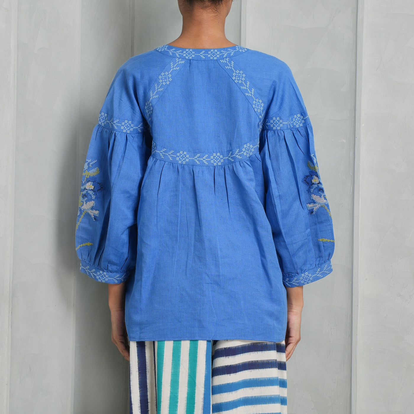 De Castro Linen Blue Royal Blouse