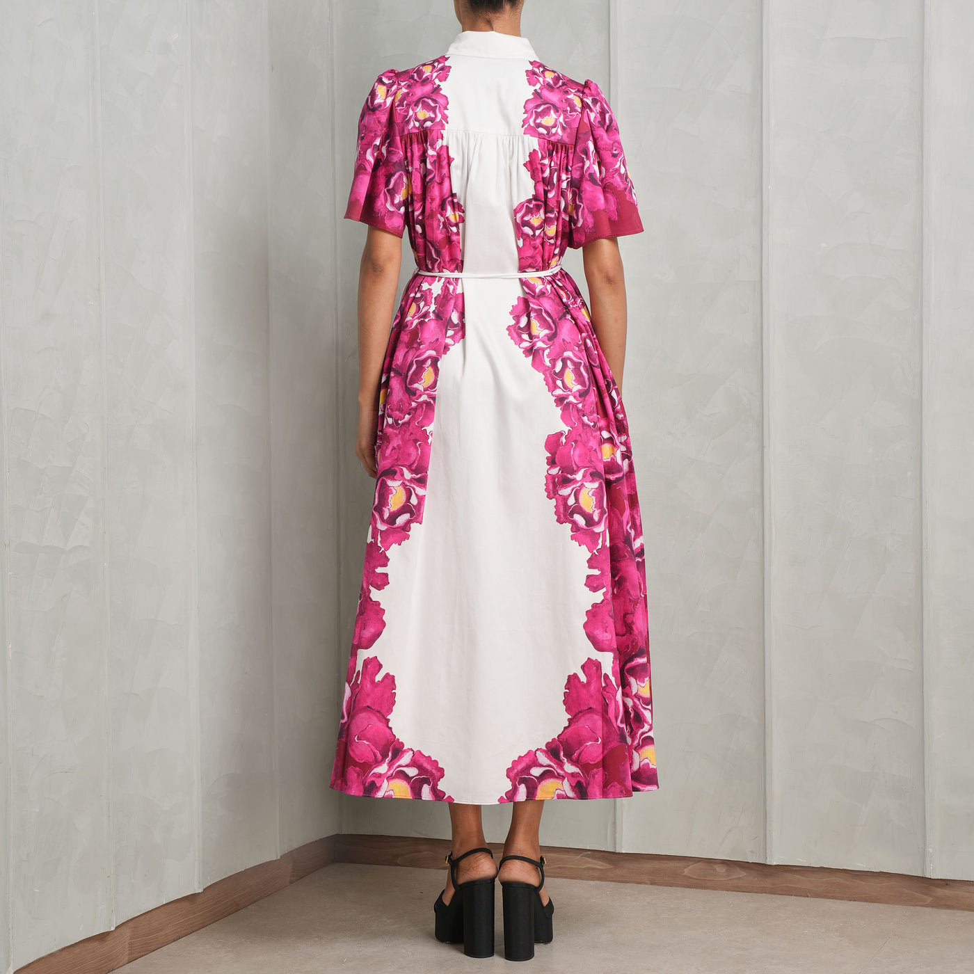 AJE Fernanda Midi Dress Pink and White