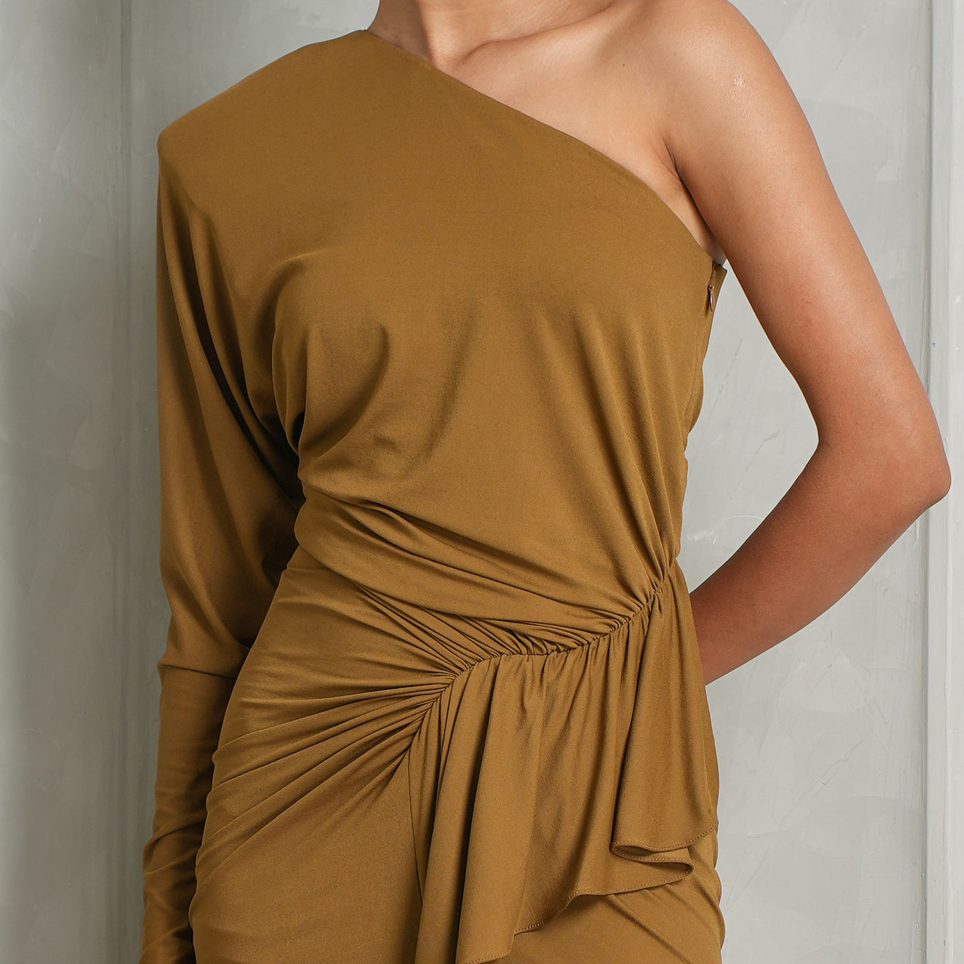 ALEXANDRE VAUTHIER brown draped One Shoulder mini dress