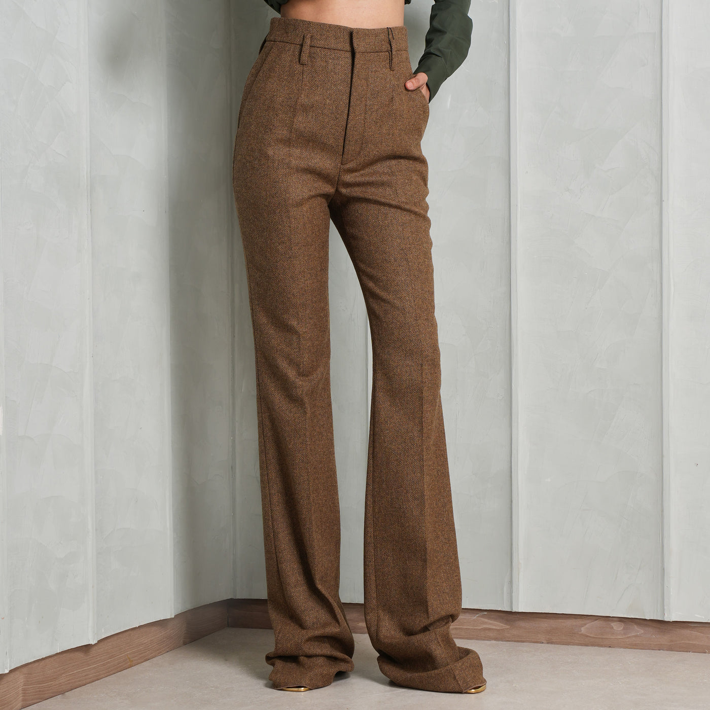 SAINT LAURENT  brown wool wide leg trousers