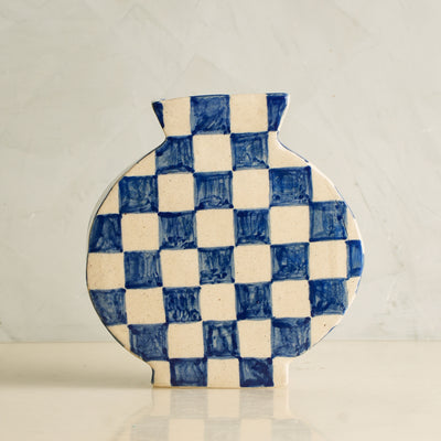 Hand Drawn Blue Check Vase