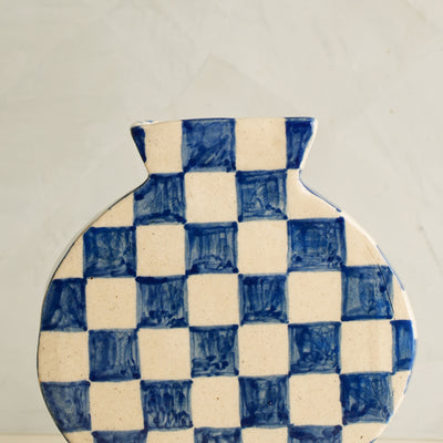 Hand Drawn Blue Check Vase