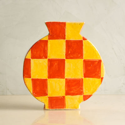 Hand Drawn Yellow Check Vase