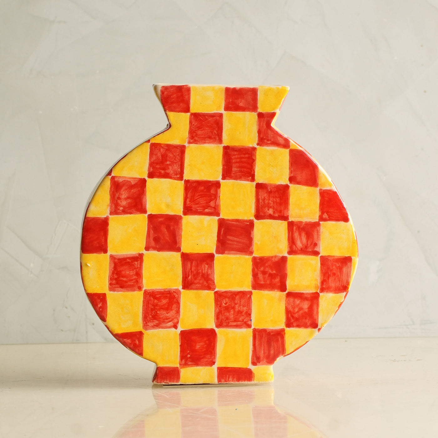 Hand Drawn Yellow Small Check Vase