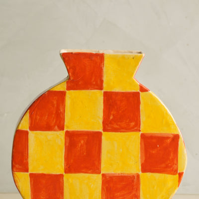 Hand Drawn Yellow Check Vase