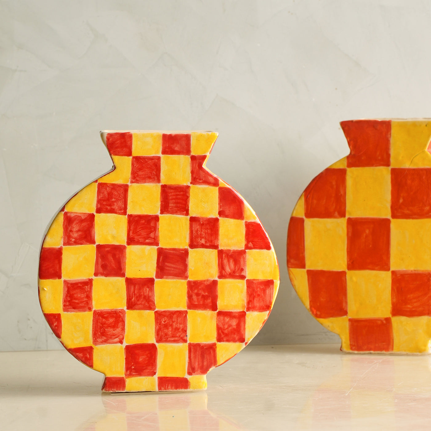 Hand Drawn Yellow Small Check Vase