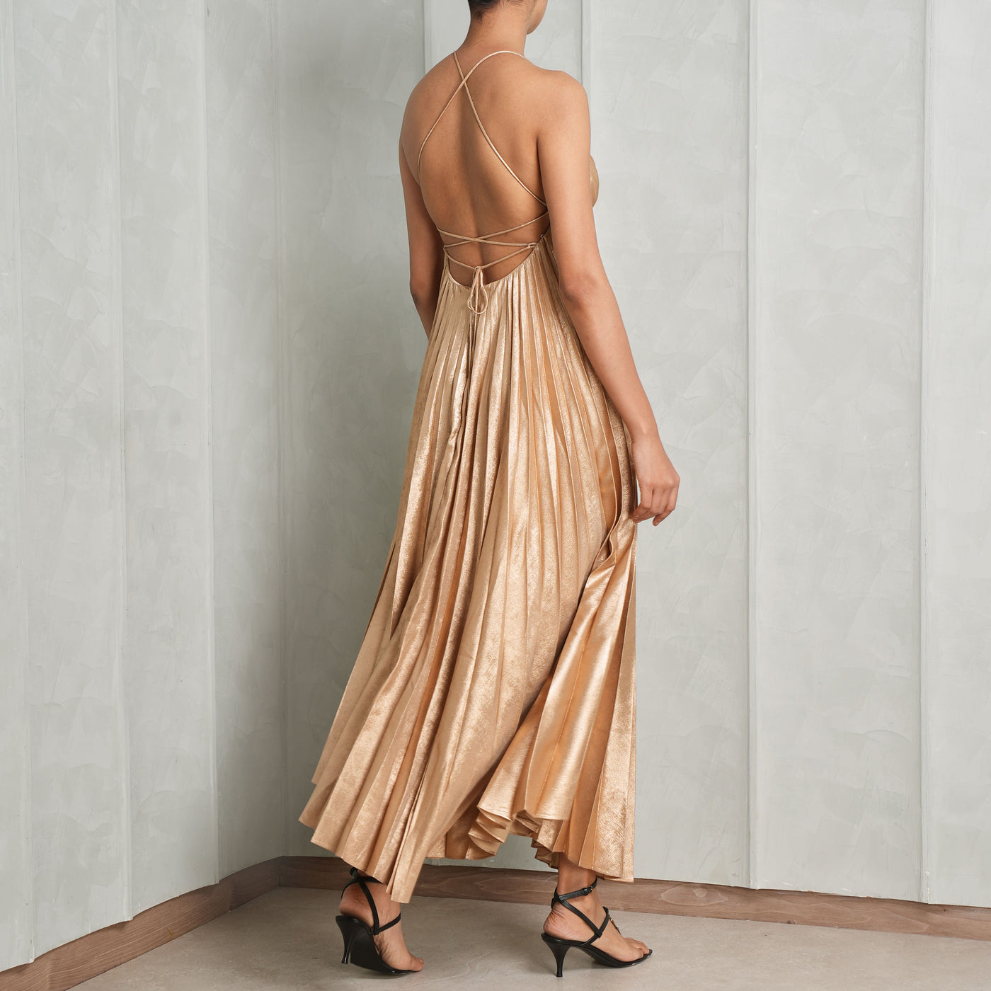 ACLER Rothbury Midi Dress caramel metallic gold long 