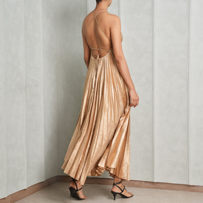 ACLER Rothbury Midi Dress caramel metallic gold long 