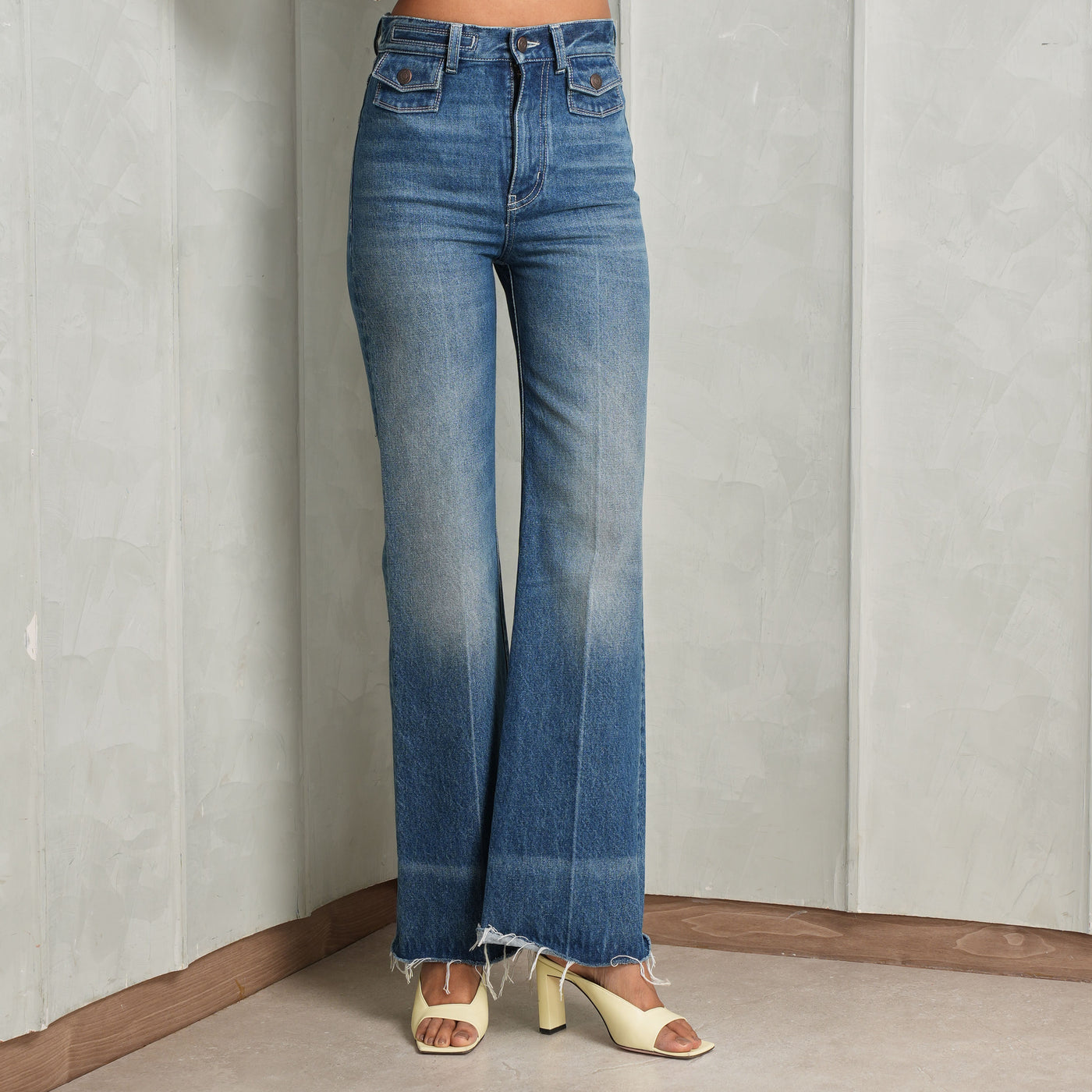 high rise blue denim jeans 