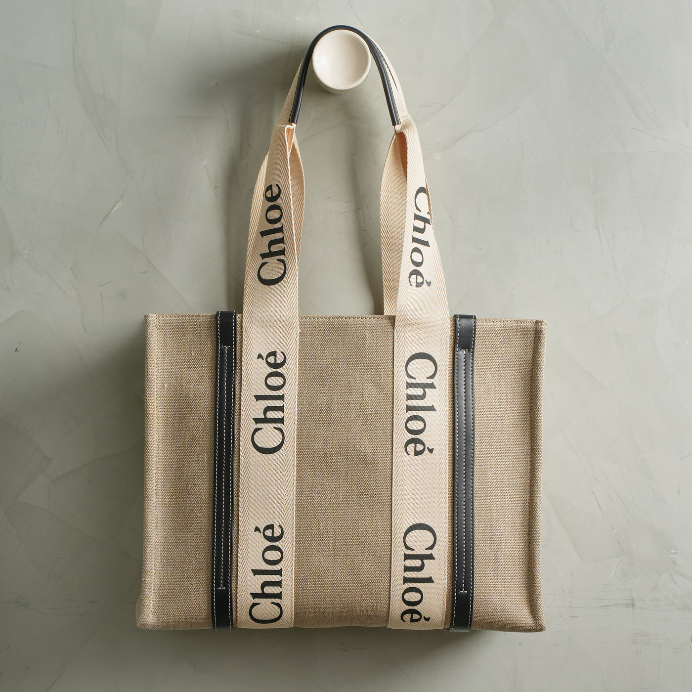 CHLOE woody medium tote bag brown linen