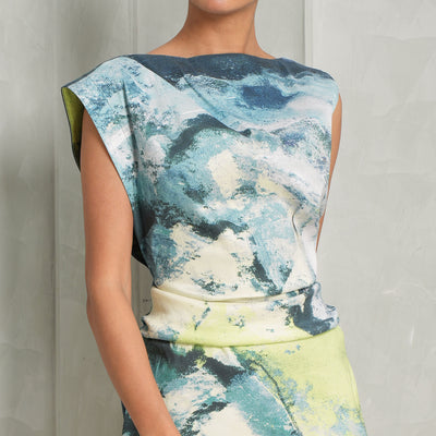 abstract print blue green yellow dress by acler at le mill
