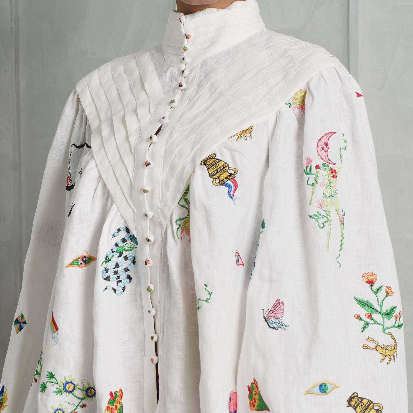 ALÉMAIS boloon sleeve white cotton embroidered atticus shirt