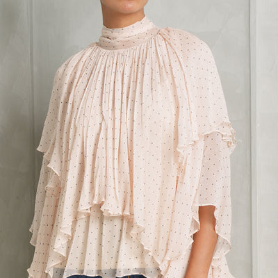 polka dot beige light pink cascade cape  top 