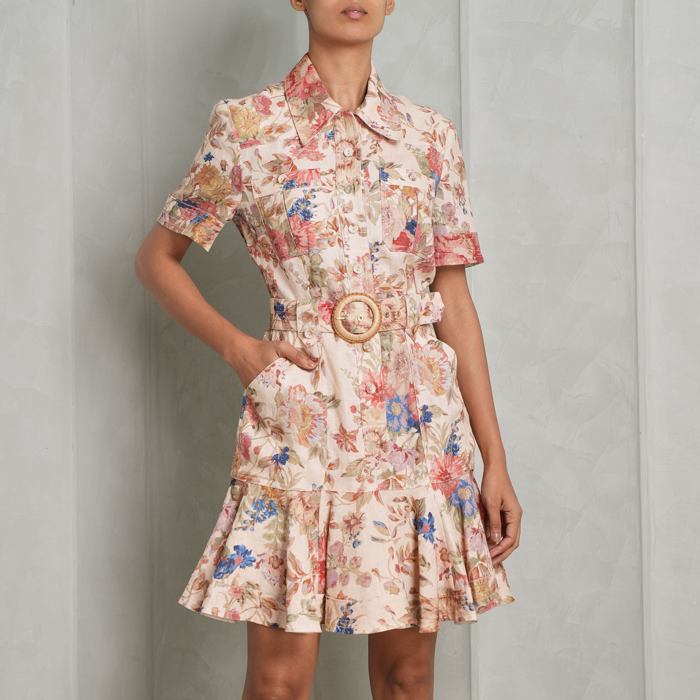 ZIMMERMANN cotton floral printed mini shirt dress