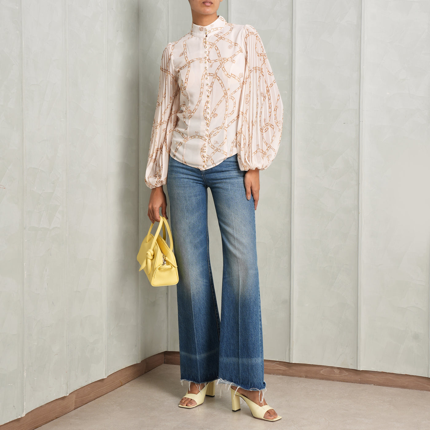 cream beige ruffle sleeves top