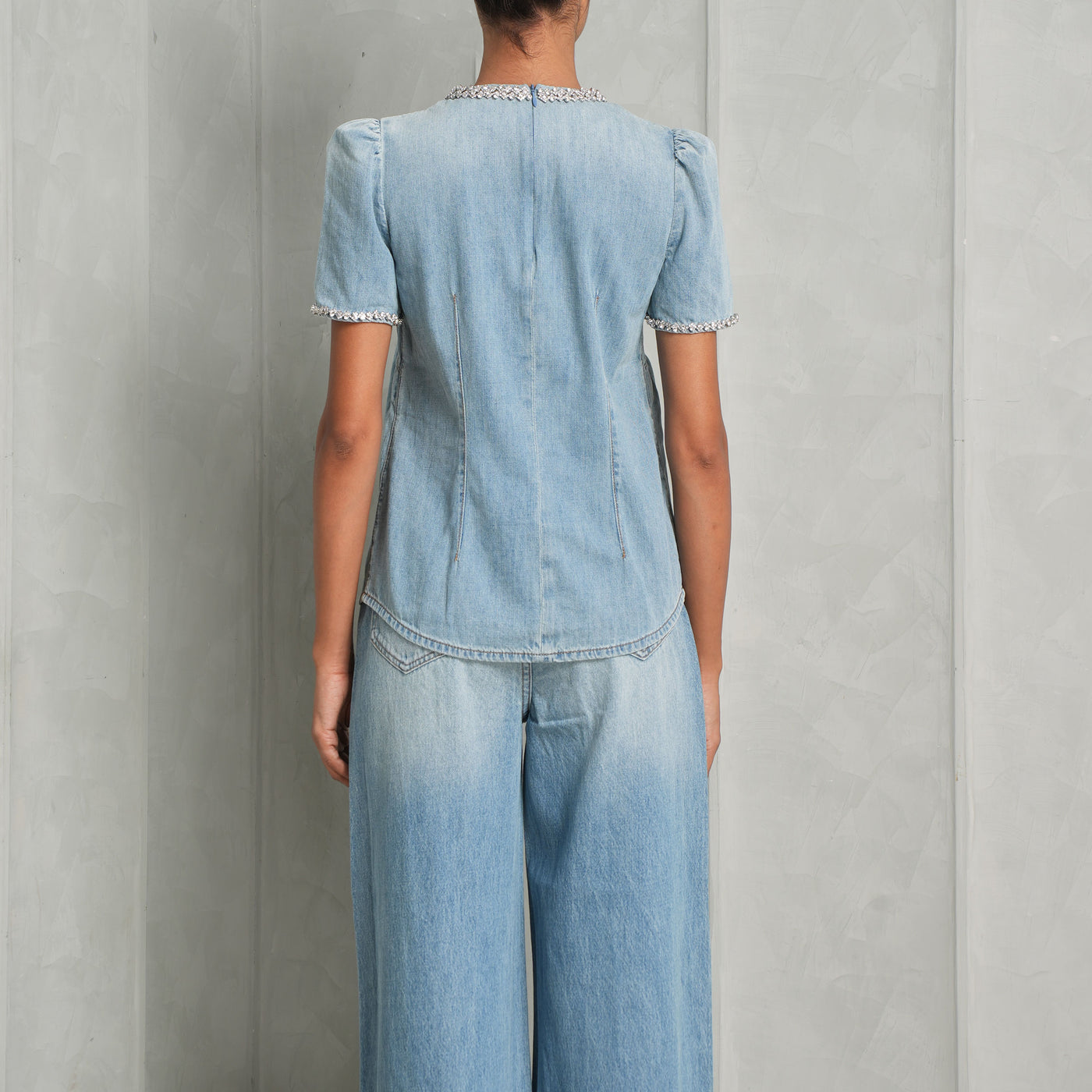 Zimmermann Light Blue Embellished Denim Top for Women